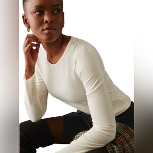 Anthropologie NWT Jersey Baby Tee T Long Sleeve Shirt in White Size L